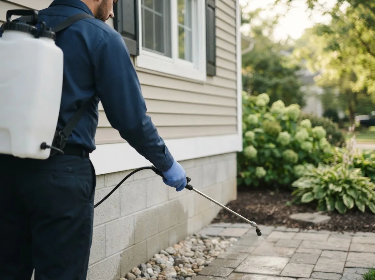 Pest control technician inspecting a home in Mohawk, MI